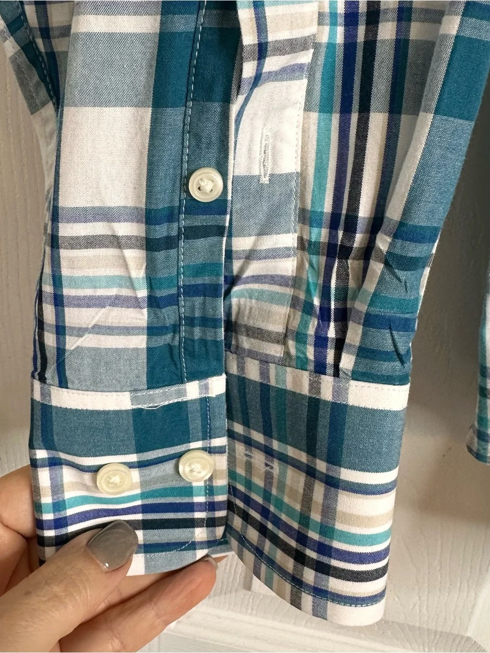 Banana Republic Teal and White Plaid Button-Down Shirt Men's Size Large